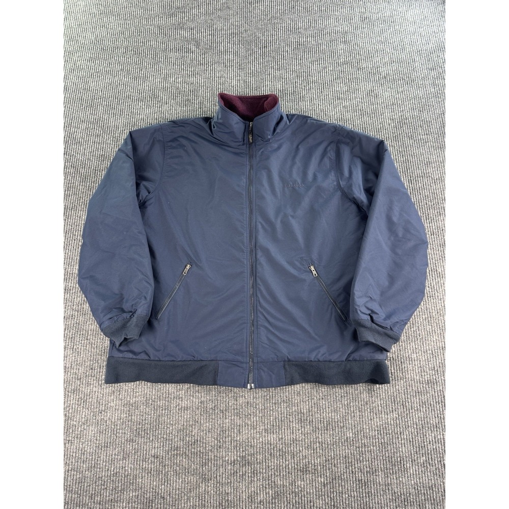 Vintage LL Bean Jacket Men XXL Tall Bue Nylon Fleece Lined Windbreaker Bomber